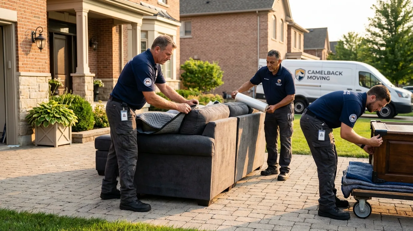 Large estate moving crew wrapping furniture in Moody, TX